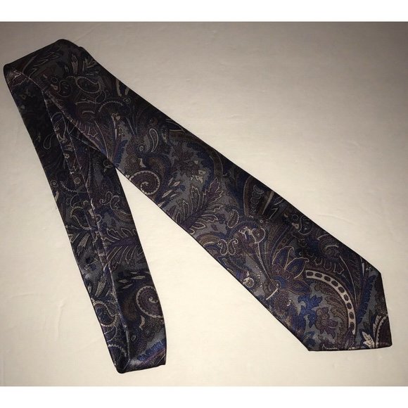 Towncraft Mens Neck Tie Polyester Paisley USA Brown Navy Purple Gold - Picture 1 of 4